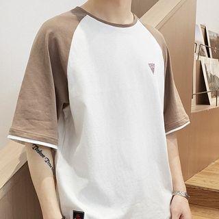Mock Two-piece Crewneck Elbow-sleeve Top