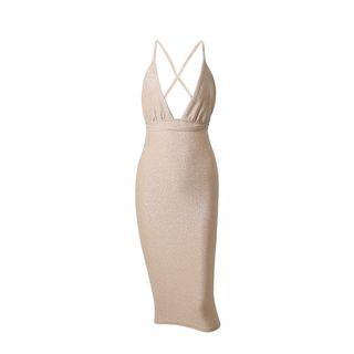 Open Back Spaghetti Strap Midi Sheath Dress