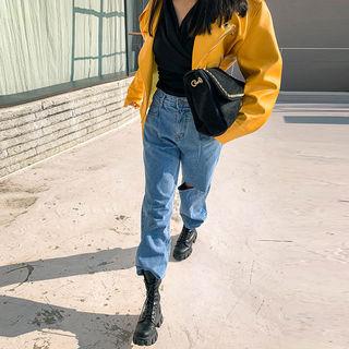 Pintuck-trim Slashed Wide-leg Jeans