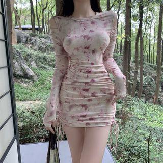 Cold-shoulder Tie Dye Mini Sheath Dress Dress - White - One Size