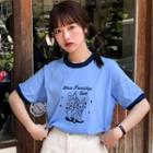 Rabbit Print Short-sleeve T-shirt Blue - One Size