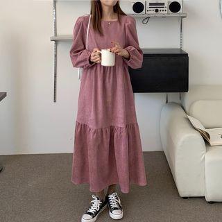 Square-neck Corduroy Midi Dress Purple - One Size