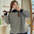 Semi High-neck Patterned Knit Sweater