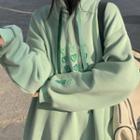 Heart Embroidered Sweatshirt Green - One Size