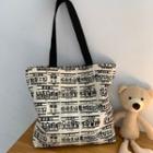 Print Canvas Tote Bag Black Lettering - Khaki - One Size