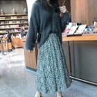 Furry Sweater / Leopard Print Midi Accordion Pleat Skirt