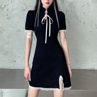Lace Slit Lace-up Qipao Dress