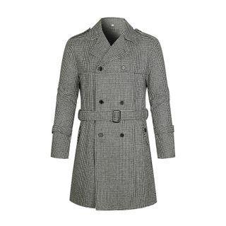 Belted Double-breasted Houndstooth Coat