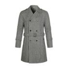 Belted Double-breasted Houndstooth Coat