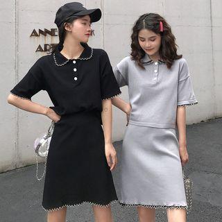 Set: Short-sleeve Polo Shirt + A-line Mini Skirt