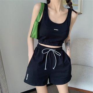 Set: Crop Tank Top + Wide Leg Sweatshorts