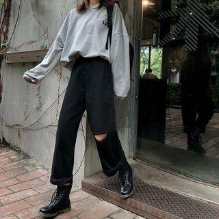 Distressed Cropped Striaght-fit Jeans
