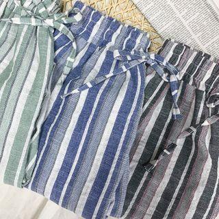 Stipe Linen-blend Wide-leg Pants