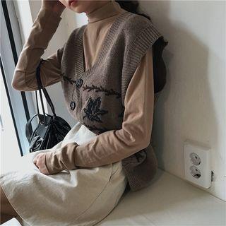 Floral V-neck Knit Vest