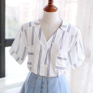 Striped V-neck Short-sleeve Shirt