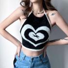 Halter-neck Heart Print Furry Camisole Top