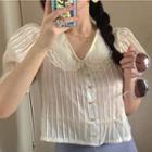 Short-sleeve Sheer Layered Collar Blouse As Shown In Figure - One Size