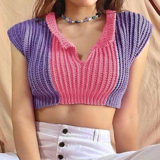 Two-tone Knit Crop Top