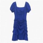 Puff-sleeve Square-neck Ruched Sheath Dress