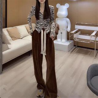 Long-sleeve Hooded Printed T-shirt / Drawstring Wide Leg Pants
