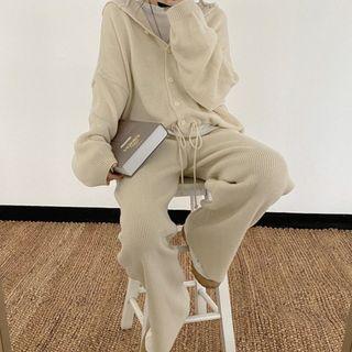 Set: Hood Cardigan + Wide Leg Pants