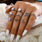 Set Of 9: Rhinestone Ring (assorted Designs) 9485 - Silver - One Size