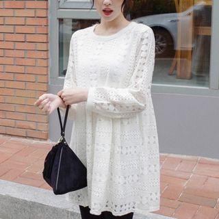 Perforated Lace Long-sleeve A-line Dress