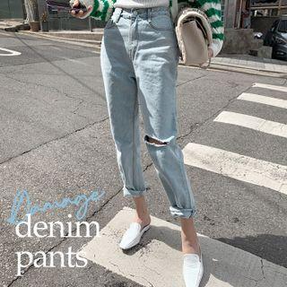 Slit-knee Straight-leg Jeans
