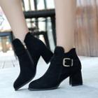 Faux-suede Buckled Chunky-heel Ankle Boots