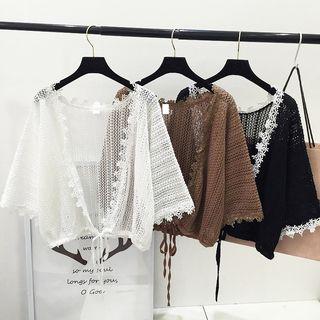 3/4-sleeve Lace Trim Cardigan
