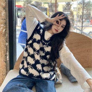 Sheep Print Sweater Vest / Sweater / Long-sleeve T-shirt