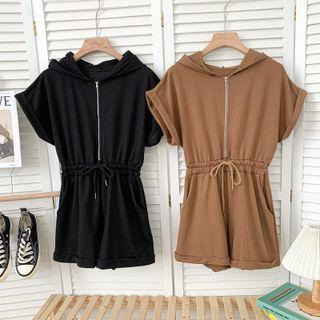 Half-zipper Hooded Playsuit