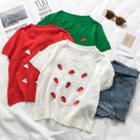Short-sleeve Strawberry Embroidered Knit Top
