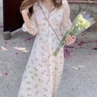 3/4-sleeve Floral Print Top / Midi A-line Dress