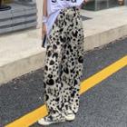 Leopard Print Wide-leg Pants Leopard - Black & Off-white - One Size