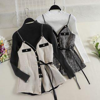 Long-sleeve Knit Top / Melange Camisole Top