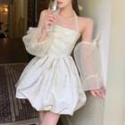 Halter Neck Mini A-line Dress / Mesh Arm Sleeves