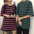 Couple Matching Striped Loose-fit Short-sleeve T-shirt