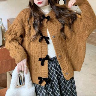 Ribbon Cable Knit Cardigan Knit Cardigan - Khaki - One Size