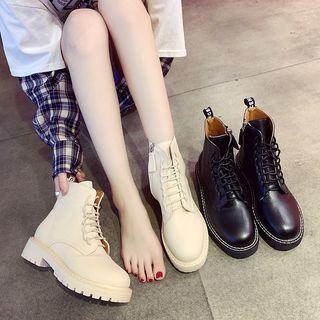 Faux Leather Stitched Trim Lace-up Short Boots