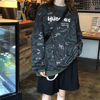 Lettering Camo Sweatshirt As Shown In Figure - One Size