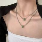Faux Gemstone Pendant Layered Stainless Steel Necklace