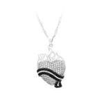 925 Sterling Silver Heart-shaped Pendant With White And Black Cubic Zircon And Necklace