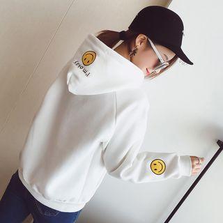 Embroidered Smiley Fleece-lined Hoodie