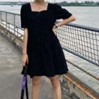 Square-neck Plain Short-sleeve Dress