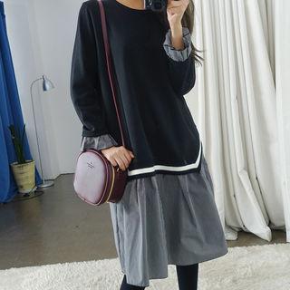 Striped Mock Two-piece Pullover Dress