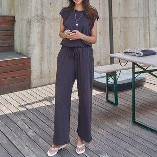 Set: Drawstring-hem Tank Top + Band-waist Pants