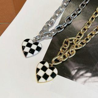Checker Heart Pendant Chain Necklace