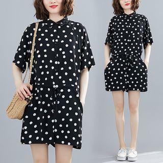 Short-sleeve Plaid Romper Black - One Size