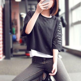 Sports Mock Two Piece Eyelet Top